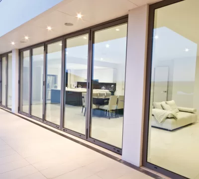 Aluminium bifold doors with grey frames